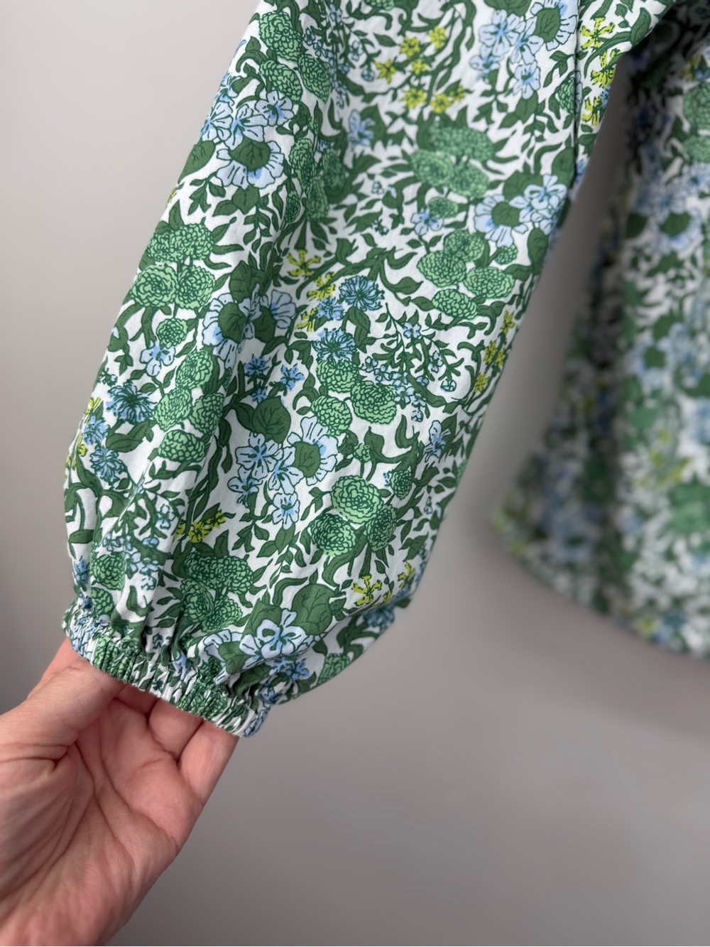 J.Crew Tie-Back Stretch Cotton Poplin-blend Top Blouse Fete Floral Green Sz. 14 - Picture 7 of 15